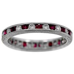 Vintage Natural Ruby Diamond Platinum Wedding Band Ring
