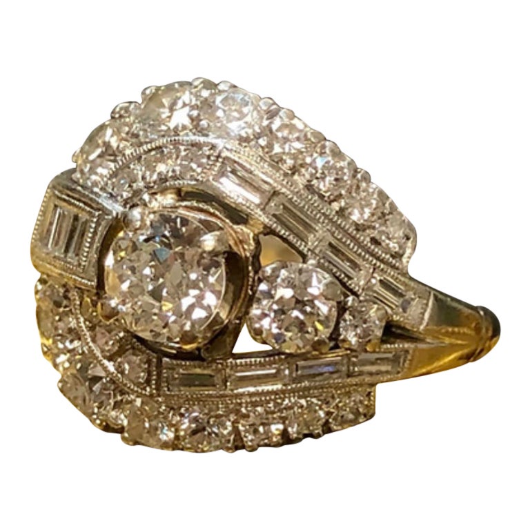 Antique Art Deco Platinum Saddle Ring .70ct Center Stone Sz 8.25 en vente