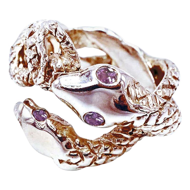 Pink Sapphire Snake Ring Cocktail Ring Open Bronze Dauphin For Sale