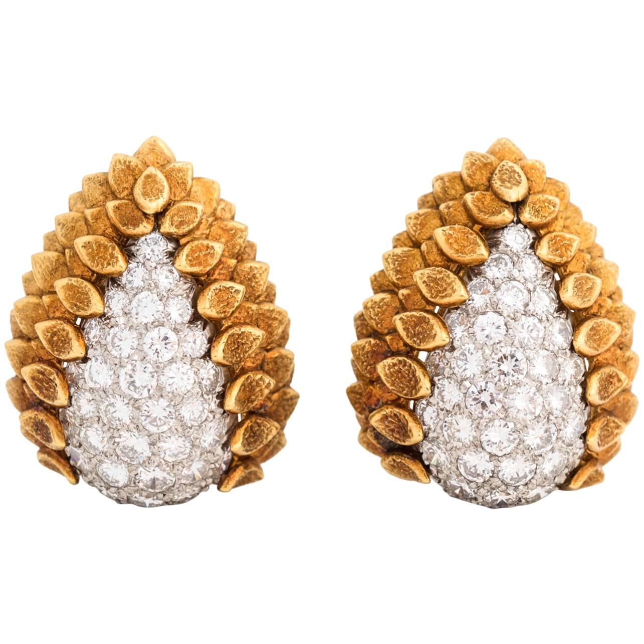1970s David Webb Diamond and 18 Karat Gold Earrings