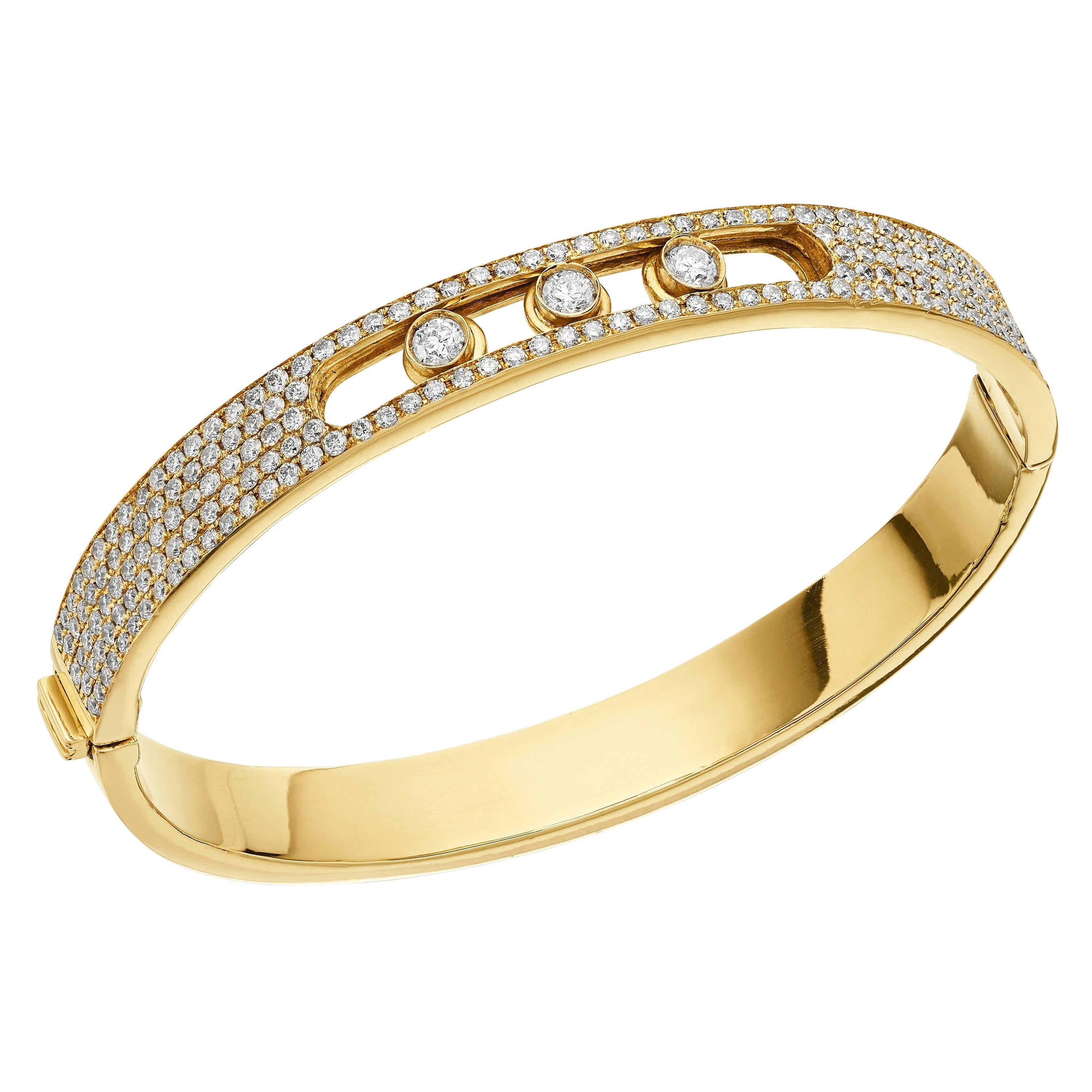 'Yessayan' Designer Moving Diamond Bangle in 18ct Yellow Gold For Sale