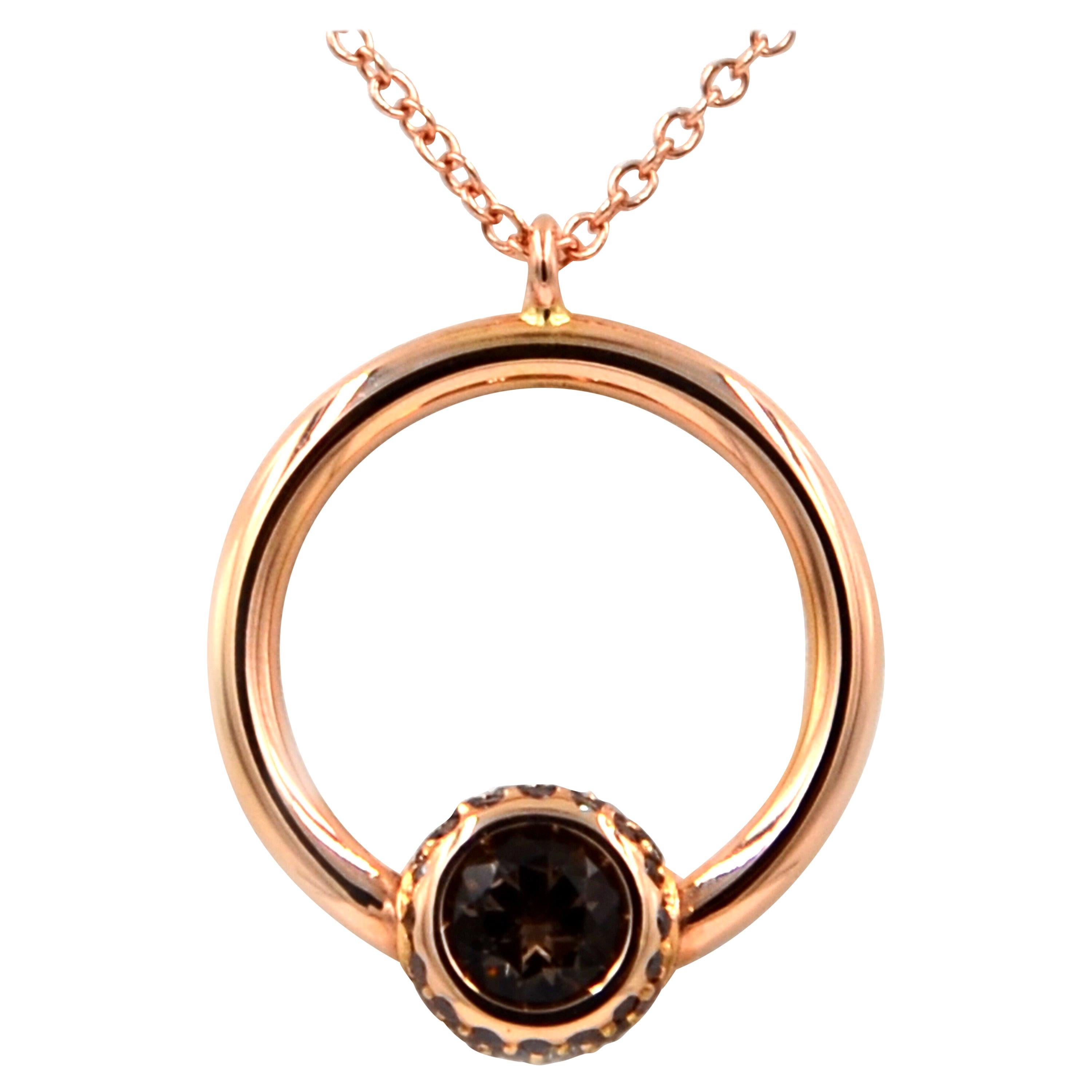 Colgante Garavelli de oro rosa con cuarzo ahumado y diamantes marrones y cadena