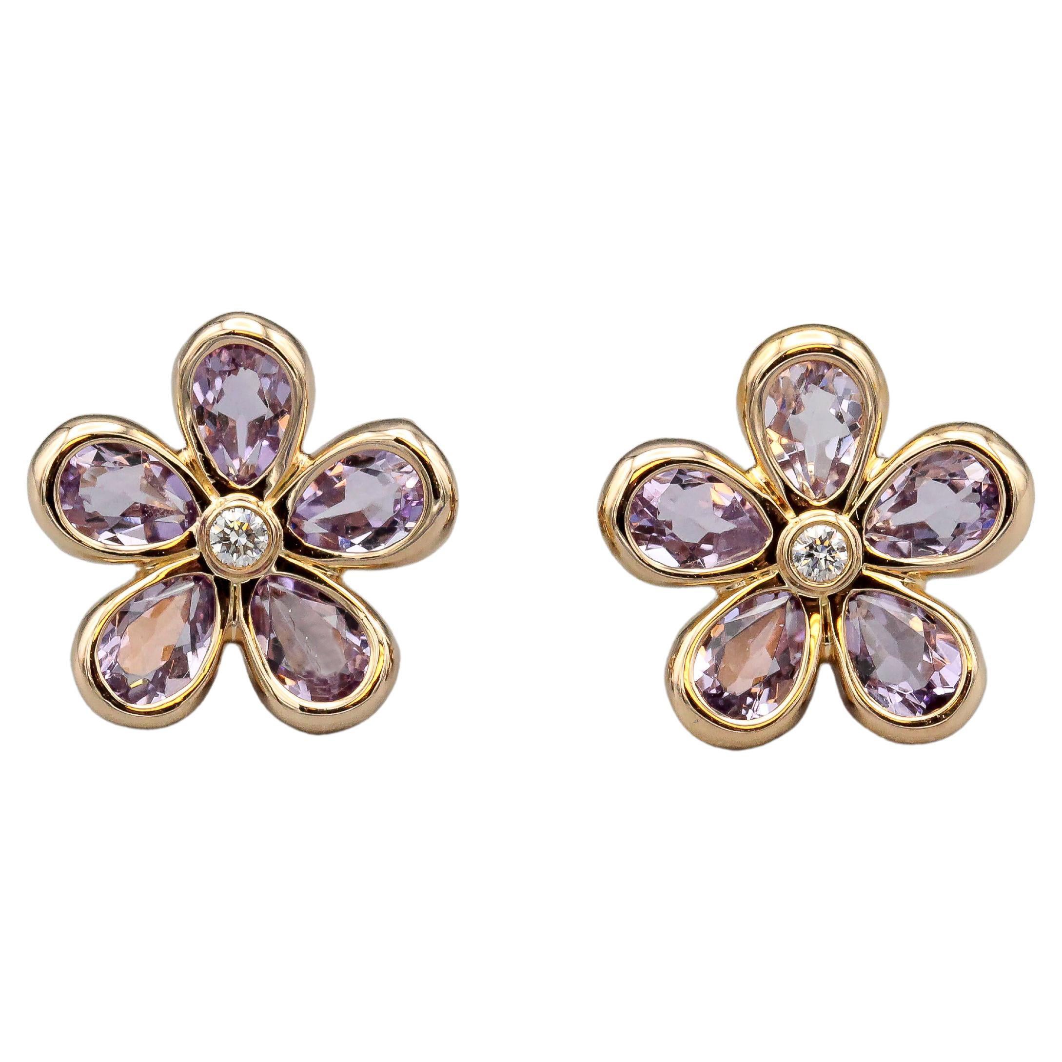 Tiffany & Co. Amethyst Diamond 18 Karat Gold Flower Earrings