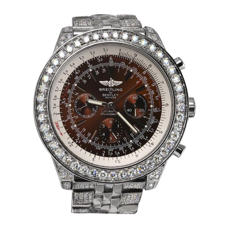 Breitling for Bentley Motors Bronze Dial Stainless Steel Iced Out Diamond A25362 For Sale