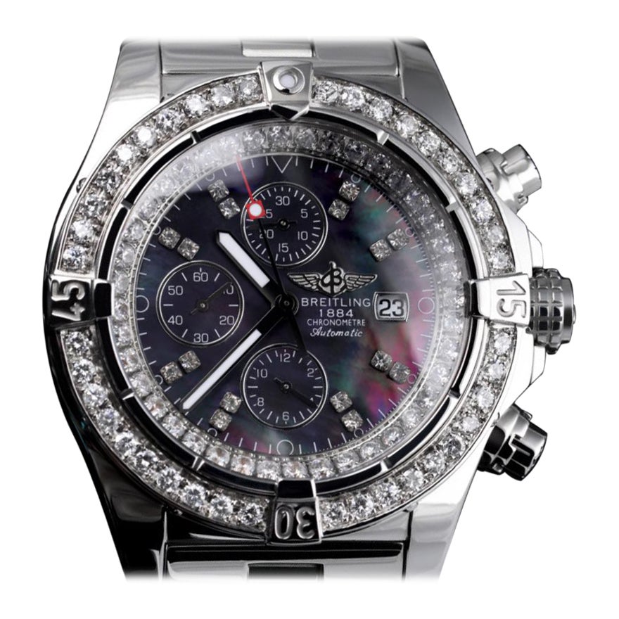 Breitling Super Avenger Edelstahl, maßgefertigt mit echten Diamanten A13370