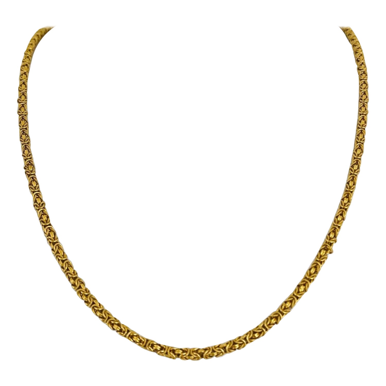 22 Karat Yellow Gold  Solid Heavy Squared Byzantine Link Chain Necklace