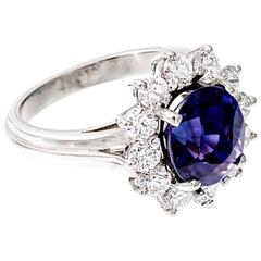 Oval Blue Purple Sapphire Diamond Halo Engagement Ring 2
