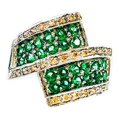 New African IF 49-Stone Tsavorite Garnet & Sapphire Sterling Silver Ring