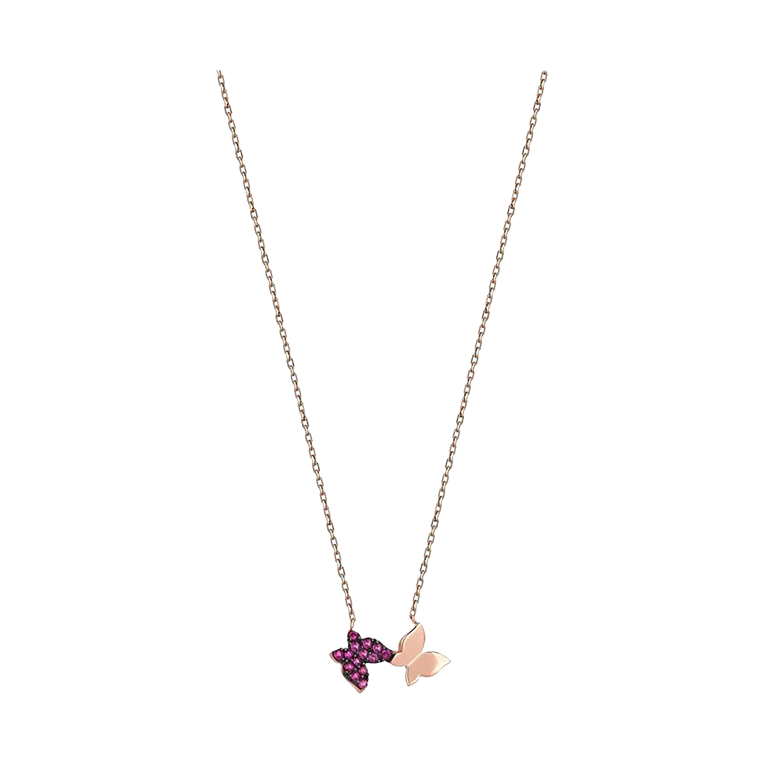 14k Gold Double Butterfly Necklace. Christmas Gift , Butterfly Necklace. For Sale