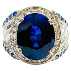 New African 7.10 Ct Kashmir Blue & White Sapphire Sterling Ring