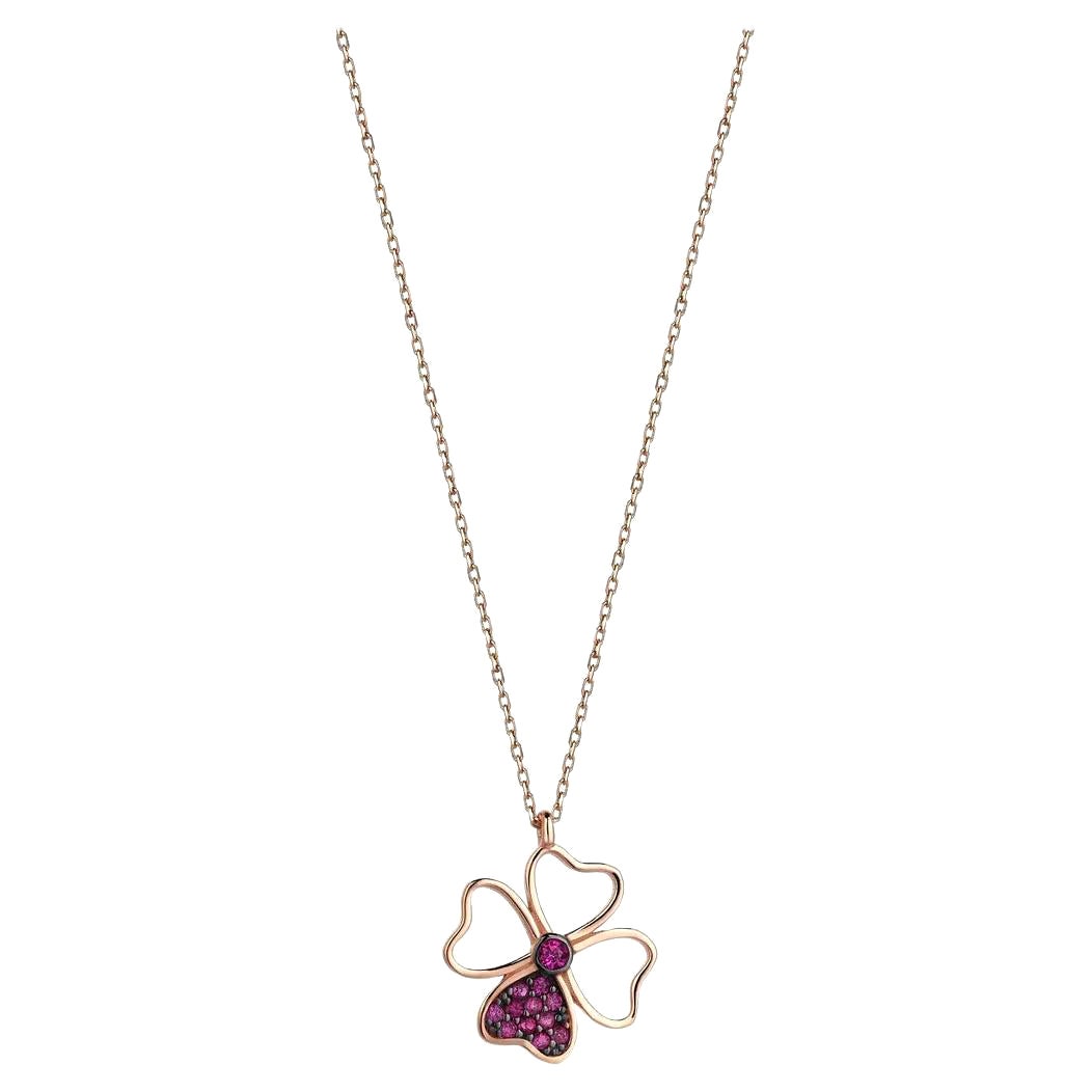 14K Gold Lucky Four Leaf Clover Necklace, Mini Clover Necklace, Clover Pendant For Sale