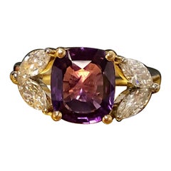 Vintage Estate Platinum 18k GIA No Heat Cushion Purple Sapphire Diamond Ring