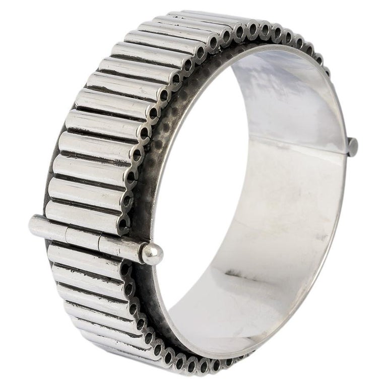 Retro machine-inspired 1960s heavy solid silver bracelet from A. Tillander  For Sale at 1stDibs