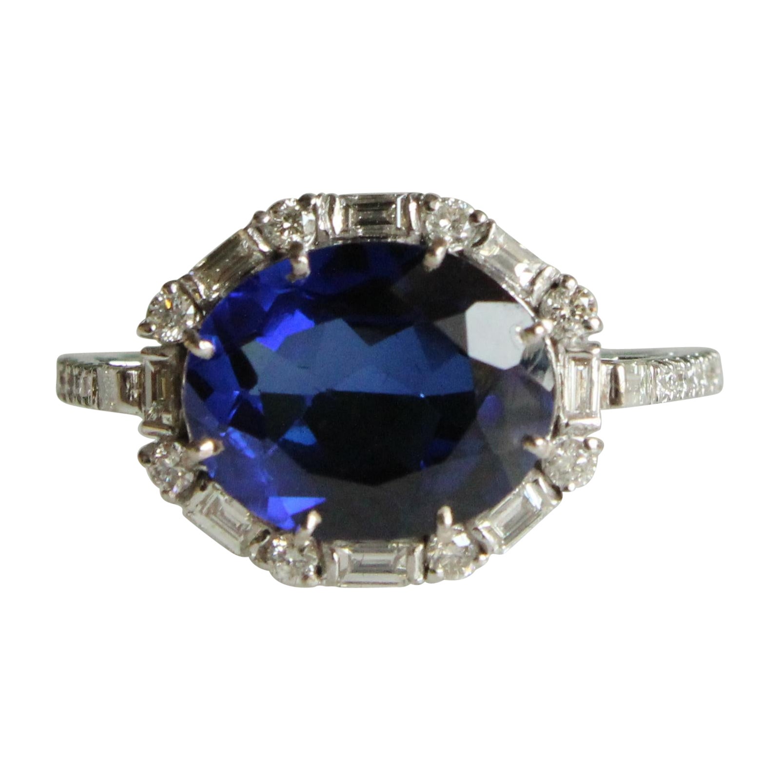 For Sale:  3-carat Oval Blue Sapphire and Diamonds Ring in 18k Solid Gold