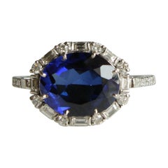 3-carat Oval Blue Sapphire and Diamonds Ring in 18k Solid Gold