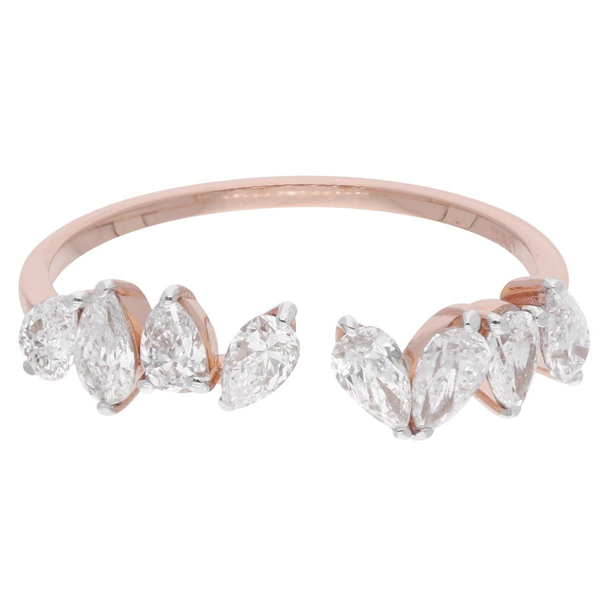 0,91 Carat SI Clarity HI Color Diamond Pear Cuff Ring 18 Karat Rose Gold Jewelry