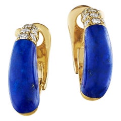 Cartier Paris Diamond Gold Electric Blue Lapis Clip Hoop Earrings