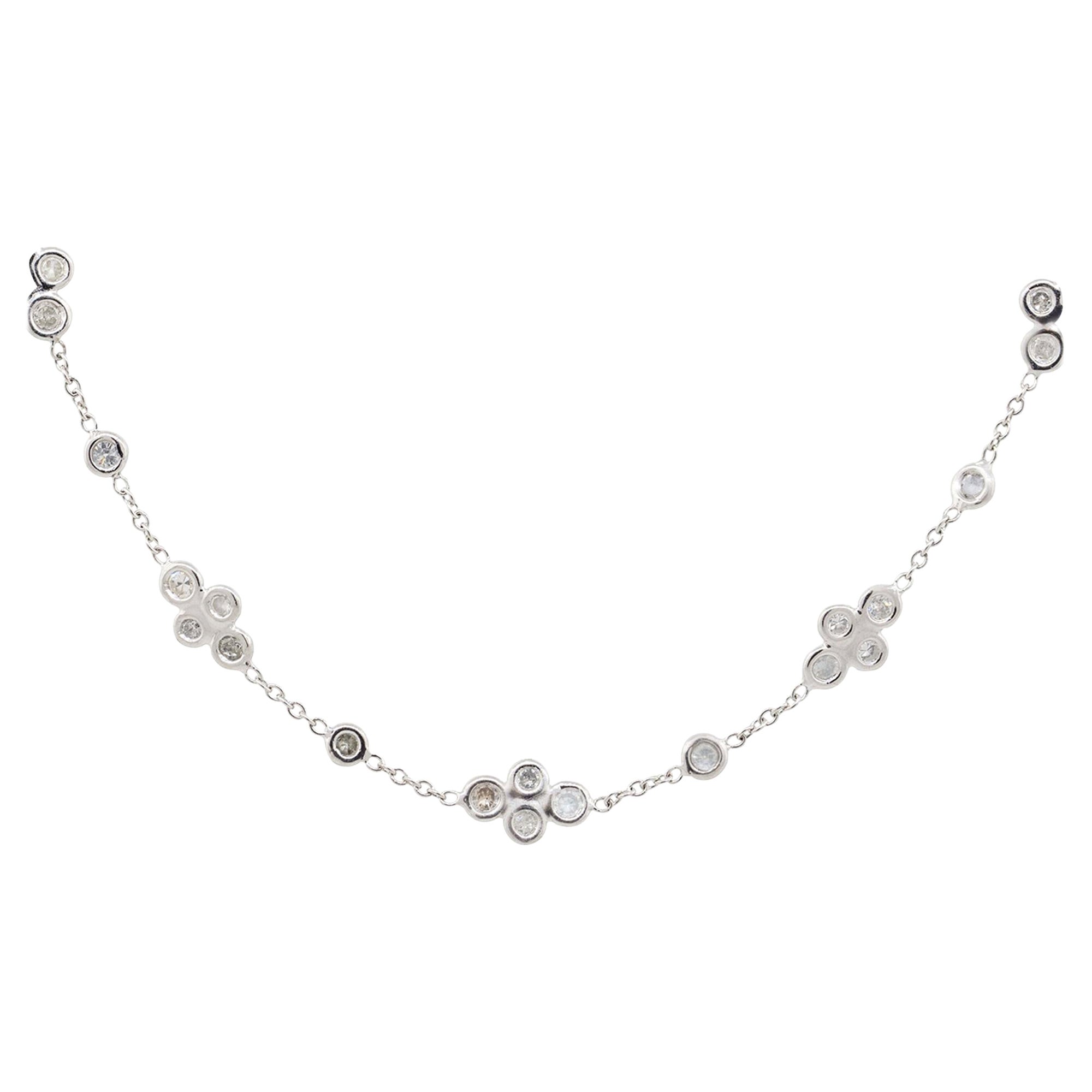 1.9 Carat Round Diamond Floral Necklace 18 Karat in Stock For Sale