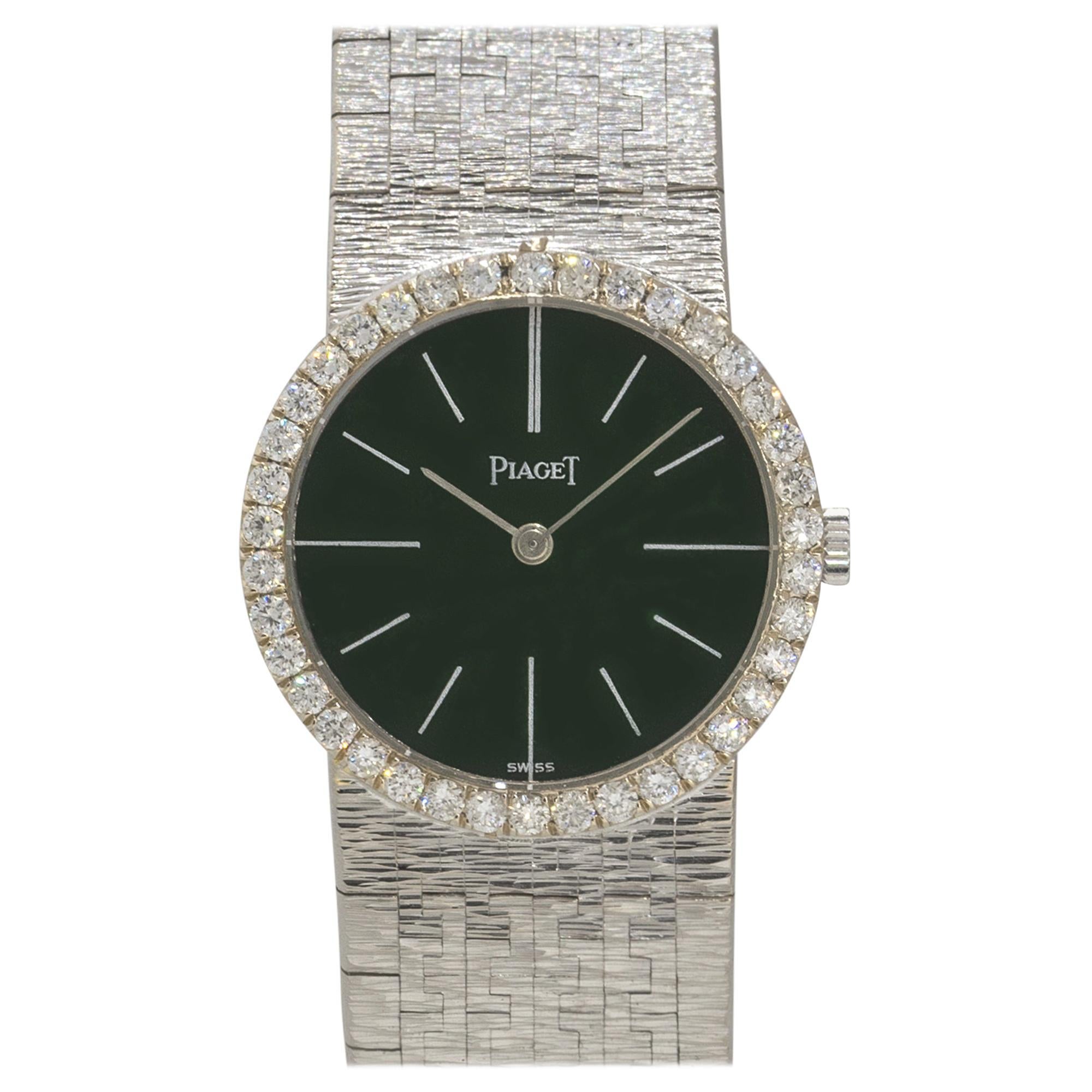Piaget 924B2 18k White Gold Jade Dial Diamond Ladies Watch For Sale
