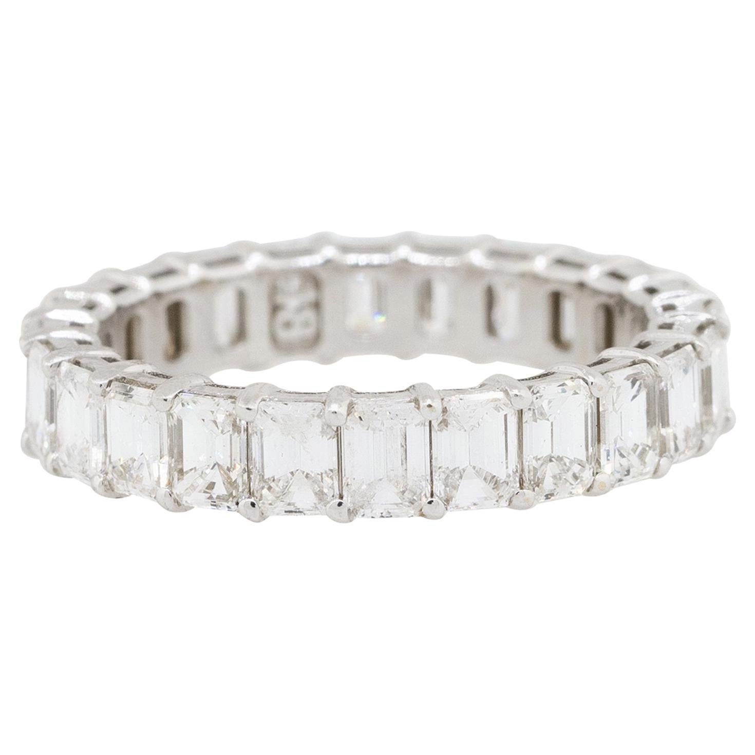 3.54 Carat Emerald Cut Diamond Eternity Band 14 Karat in Stock For Sale