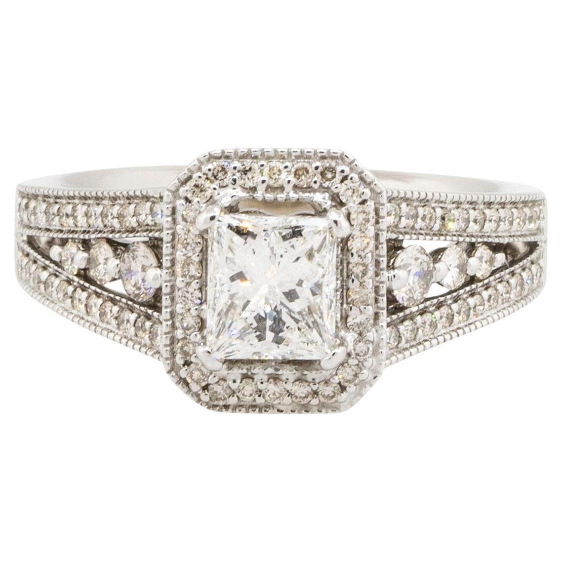 14k White Gold 1.50ctw Princess Cut Diamond Engagement Ring For Sale
