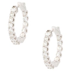 White Gold Medium Diamond Inside Out Hoop Earrings 14 Karat in Stock