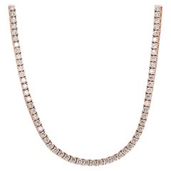 Rose Gold Prong Set Diamond Tennis Necklace 14 Karat in Stock