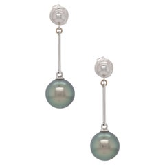 18k White Gold Tahitian Pearl Dangle Earrings
