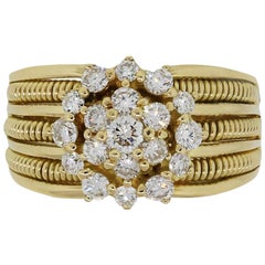 Runder Brillant-Diamant-Blumenring mit geripptem Ring