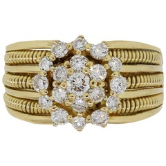 Round Brilliant Diamond Flower Ribbed Ring