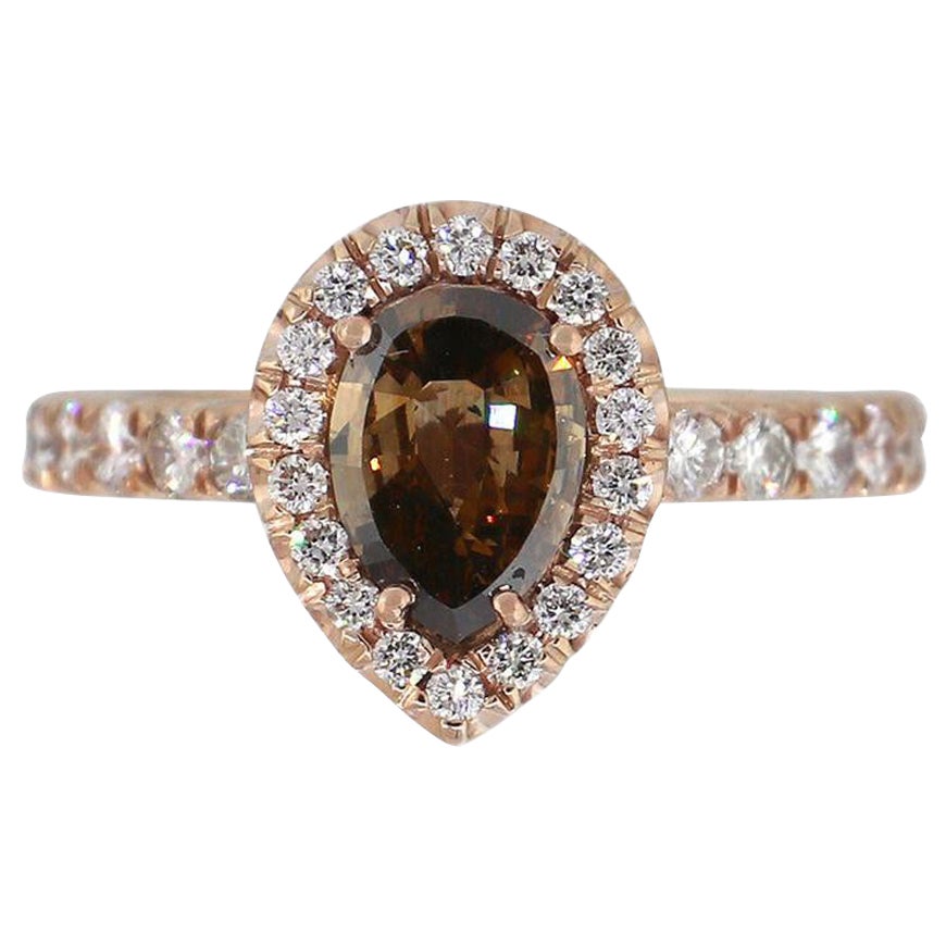 Pear Shaped Diamond Halo Engagement Ring For Sale