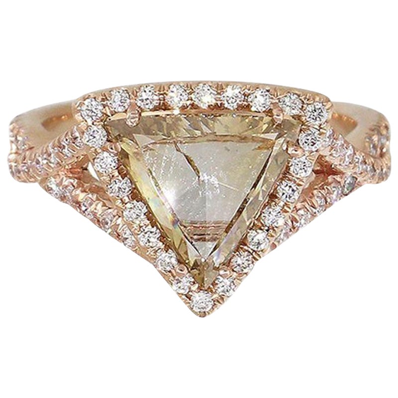 Triangle Shaped Diamond Halo Engagement Ring For Sale