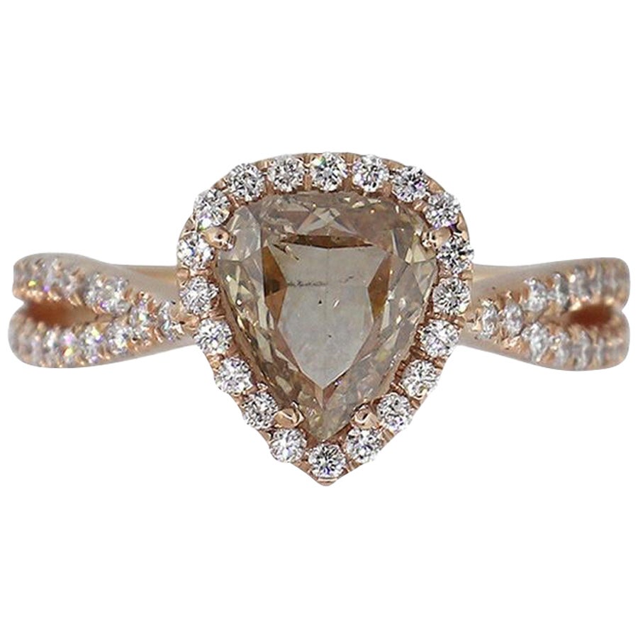 Triangle Shaped Diamond Halo Engagement Ring For Sale