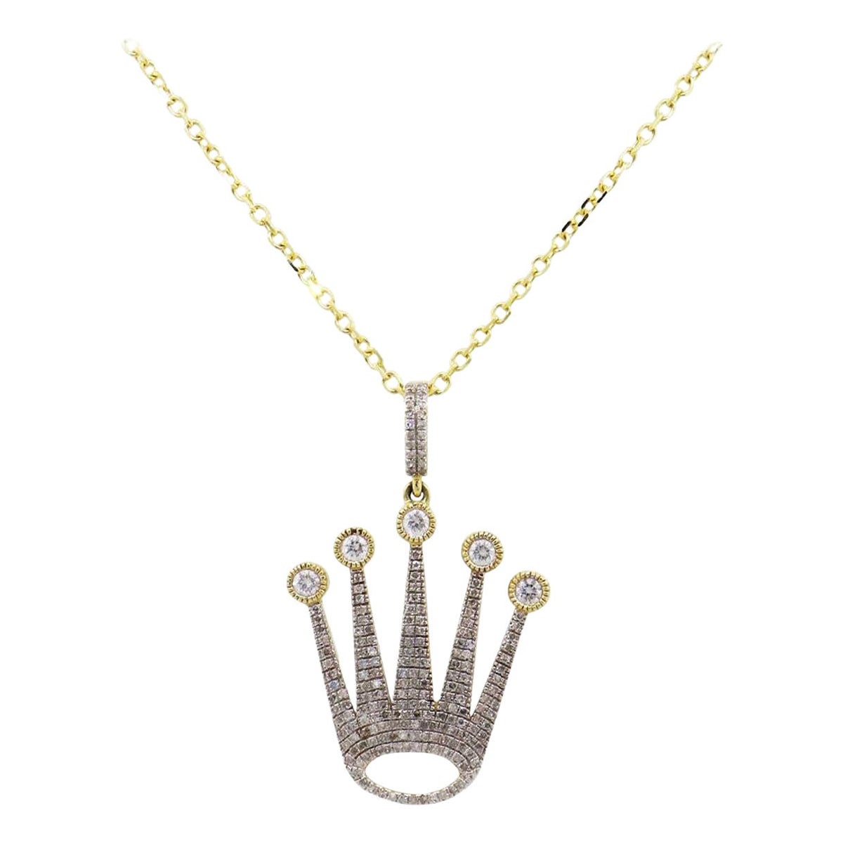 Diamond Crown Pendant Necklace For Sale