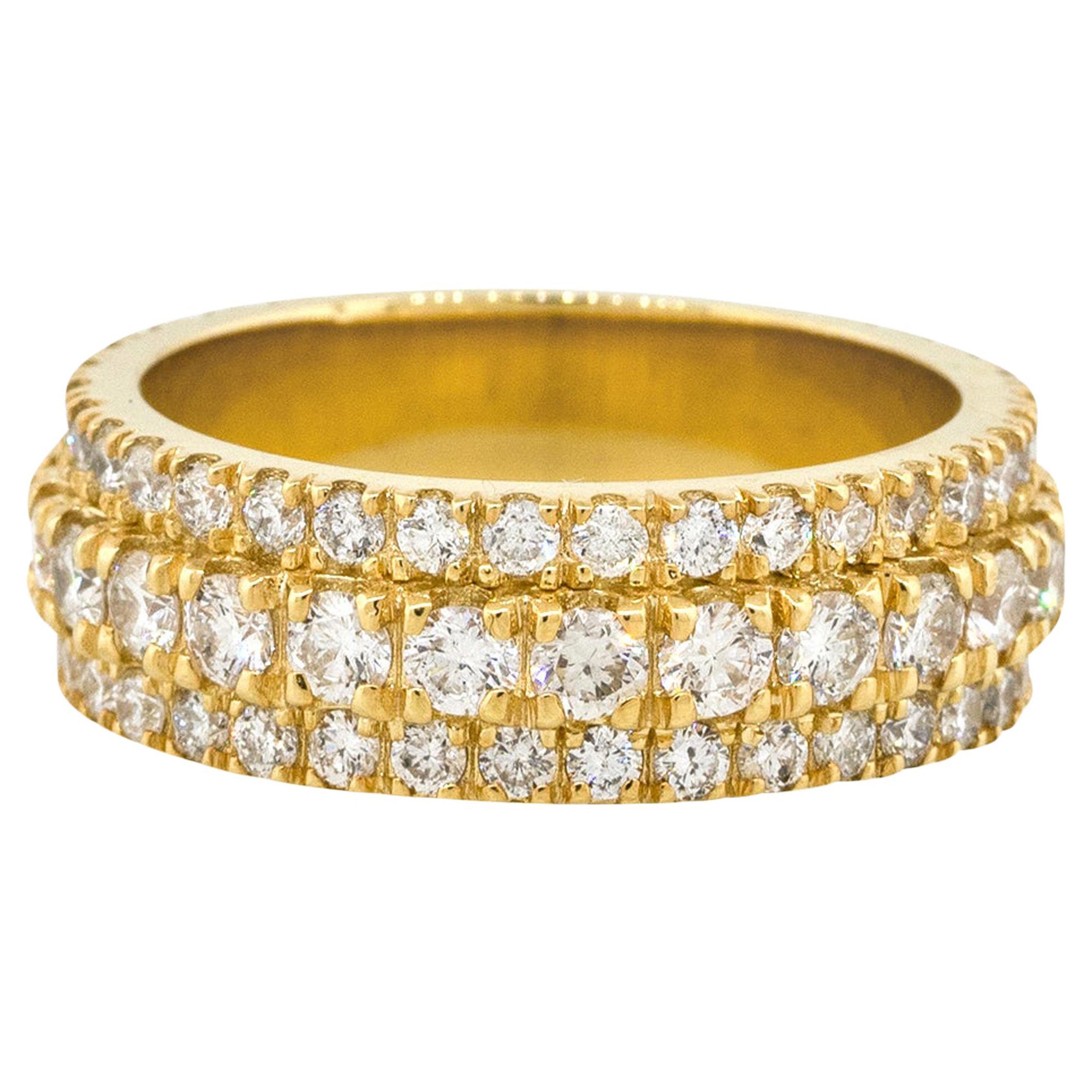 3.85 Carat Diamond Men's Band Pave Ring 14 Karat For Sale