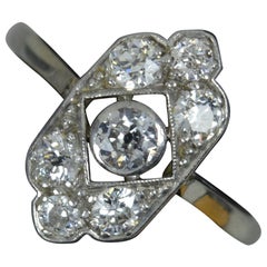 Gorgeous Art Deco 18ct White Gold and Old Cut Diamond Panel Cluster Ring