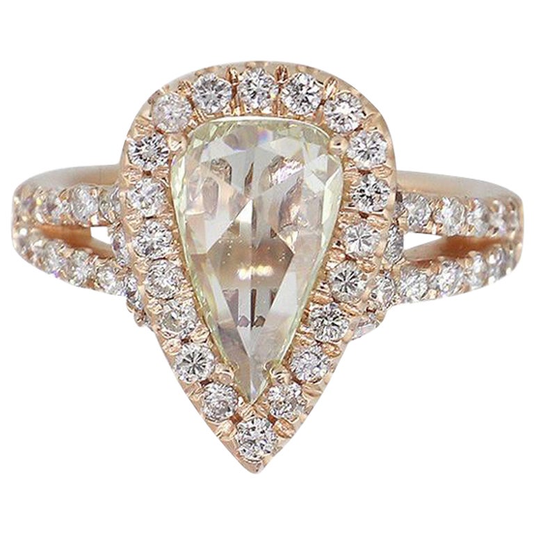 Pear Shape Diamond Halo Engagement Ring For Sale