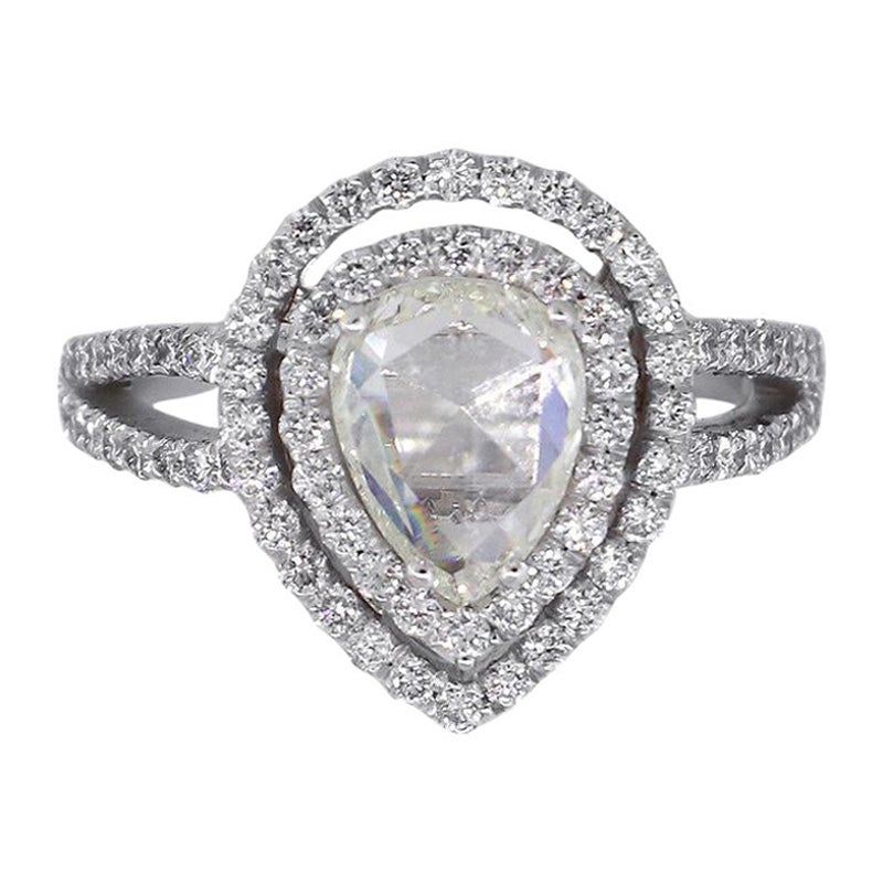 Pear Shaped Diamond Double Halo Ring For Sale
