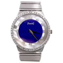 Piaget 18 Karat White Gold Lapis Lazuli and Mother of Pearl Dial Watch