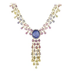 48.85 Carat Unheated Sapphire and Diamond Necklace