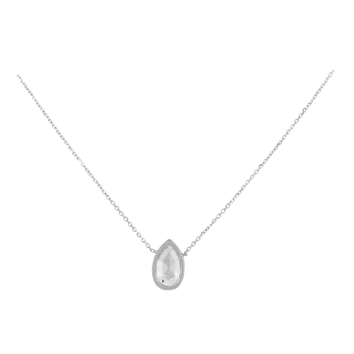 Diamant-Halskette in Birnenform mit Lünette im Angebot