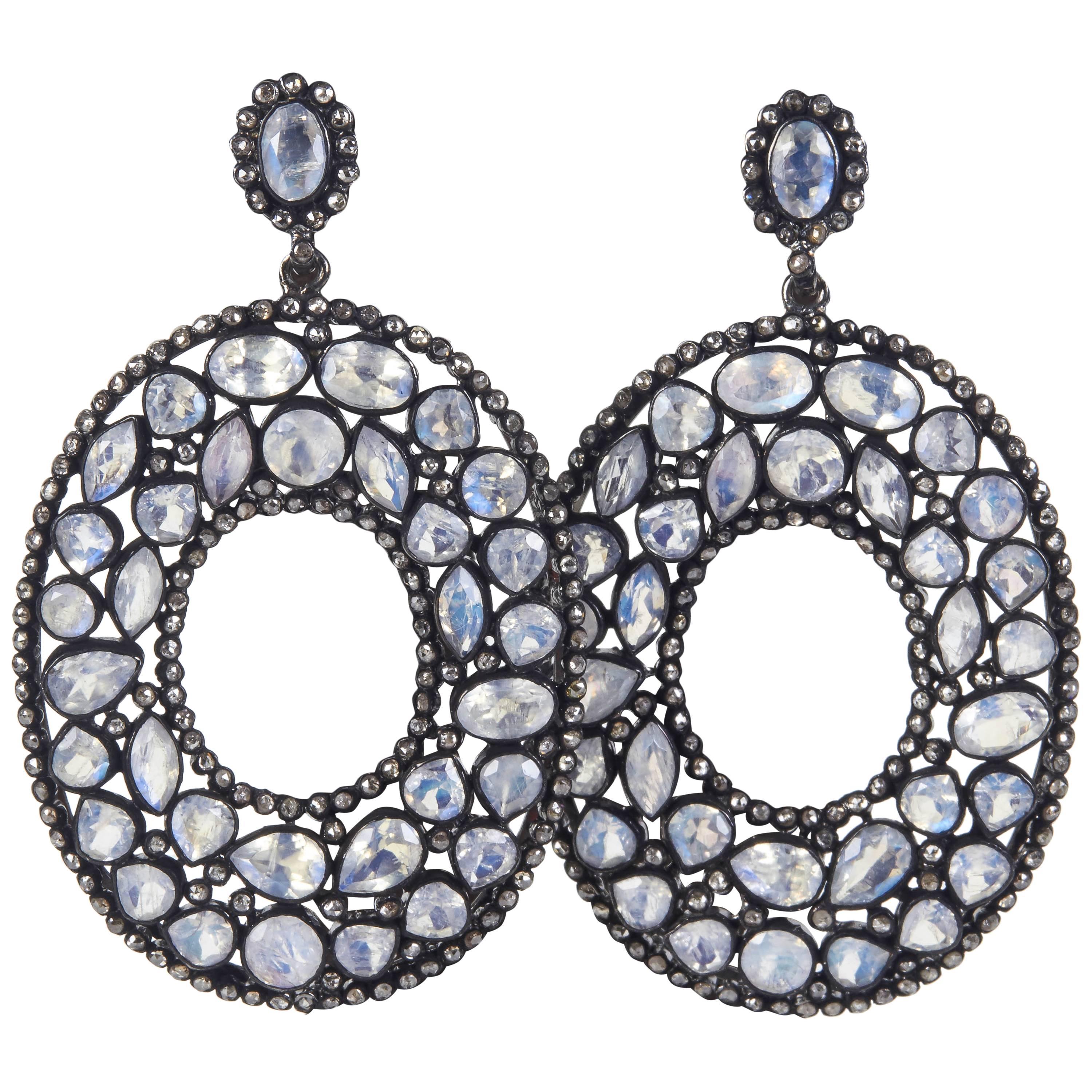 Moonstone Diamond Silver Fashion Earrings