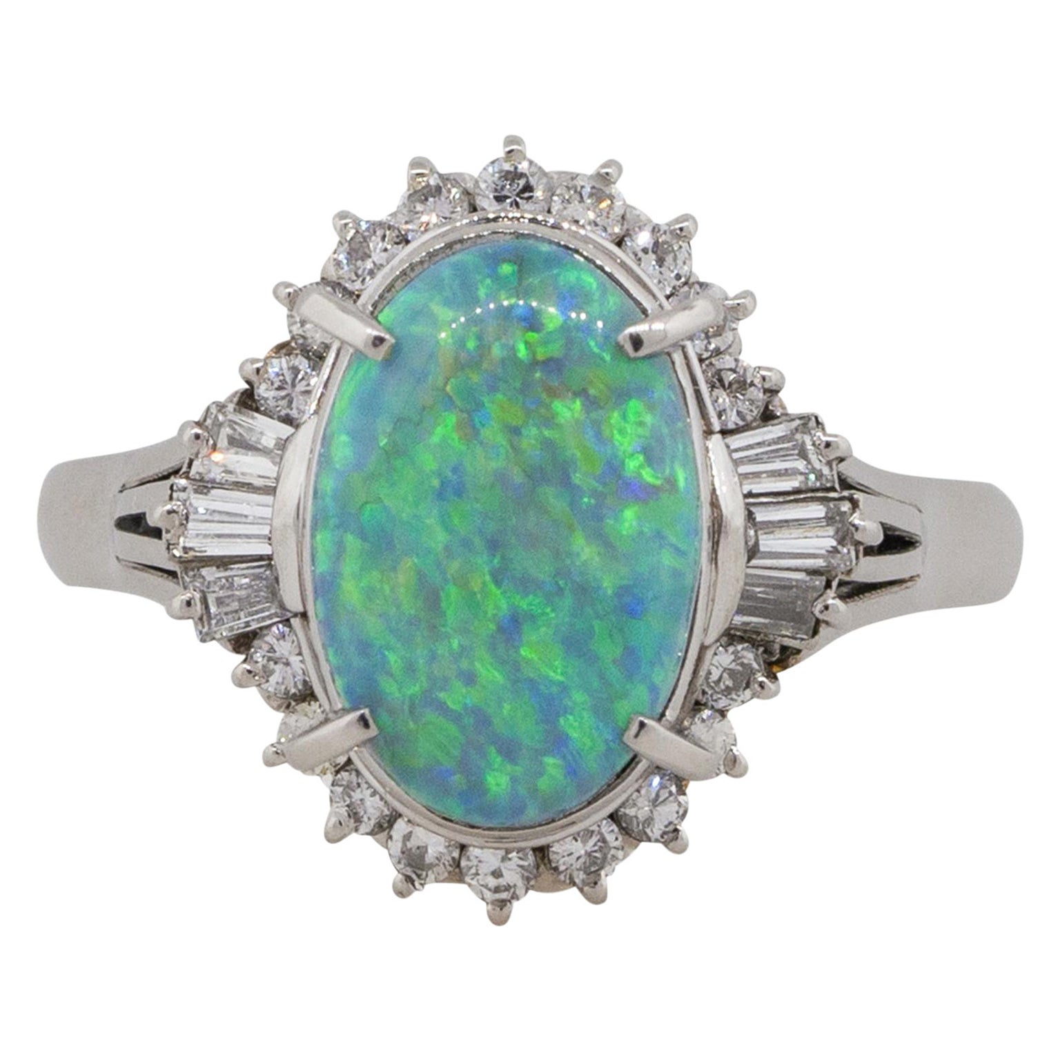 2.52 Carat Oval Cut Opal Diamond Cocktail Ring Platinum in Stock For Sale