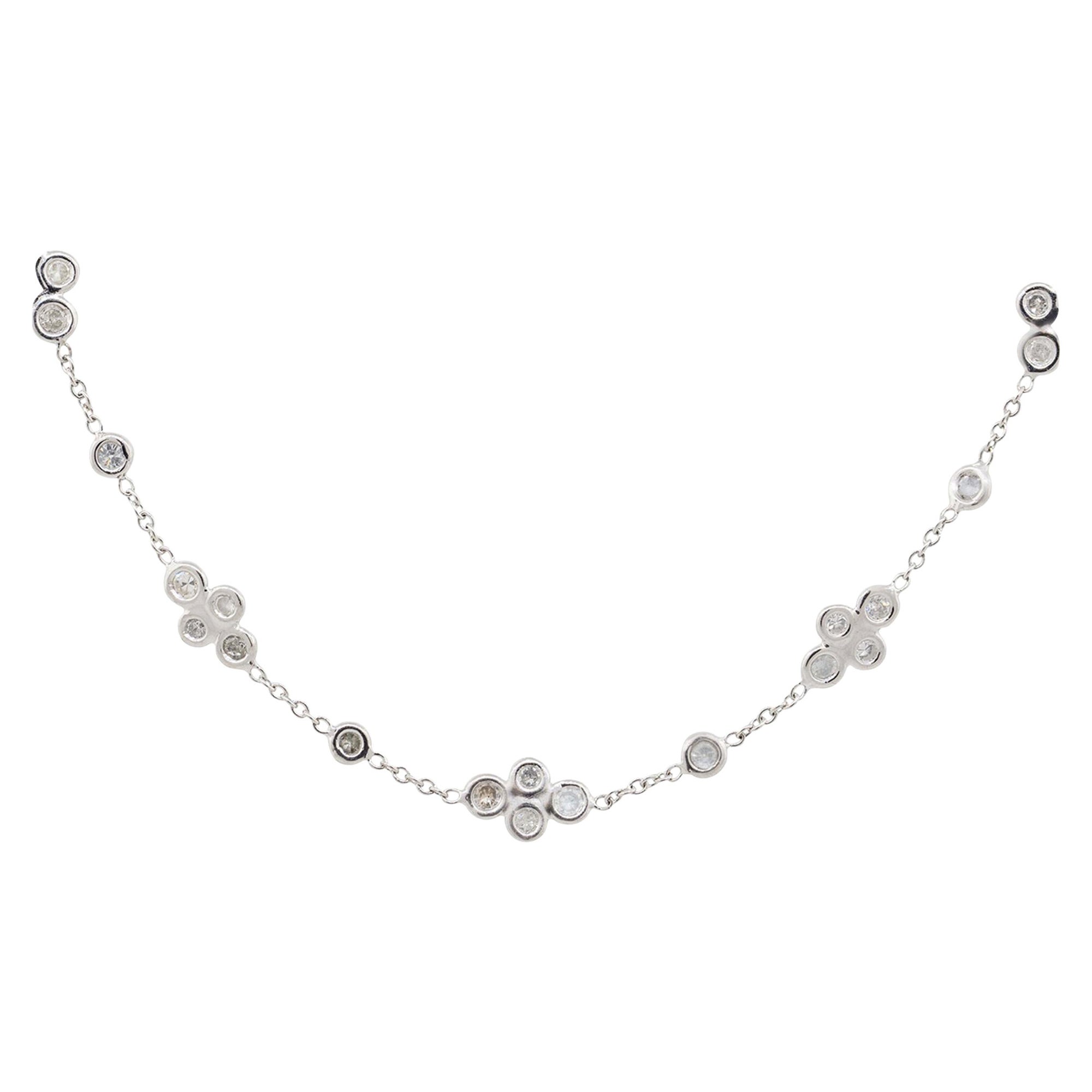 2.18 Carat Diamond Floral Necklace 18 Karat in Stock For Sale