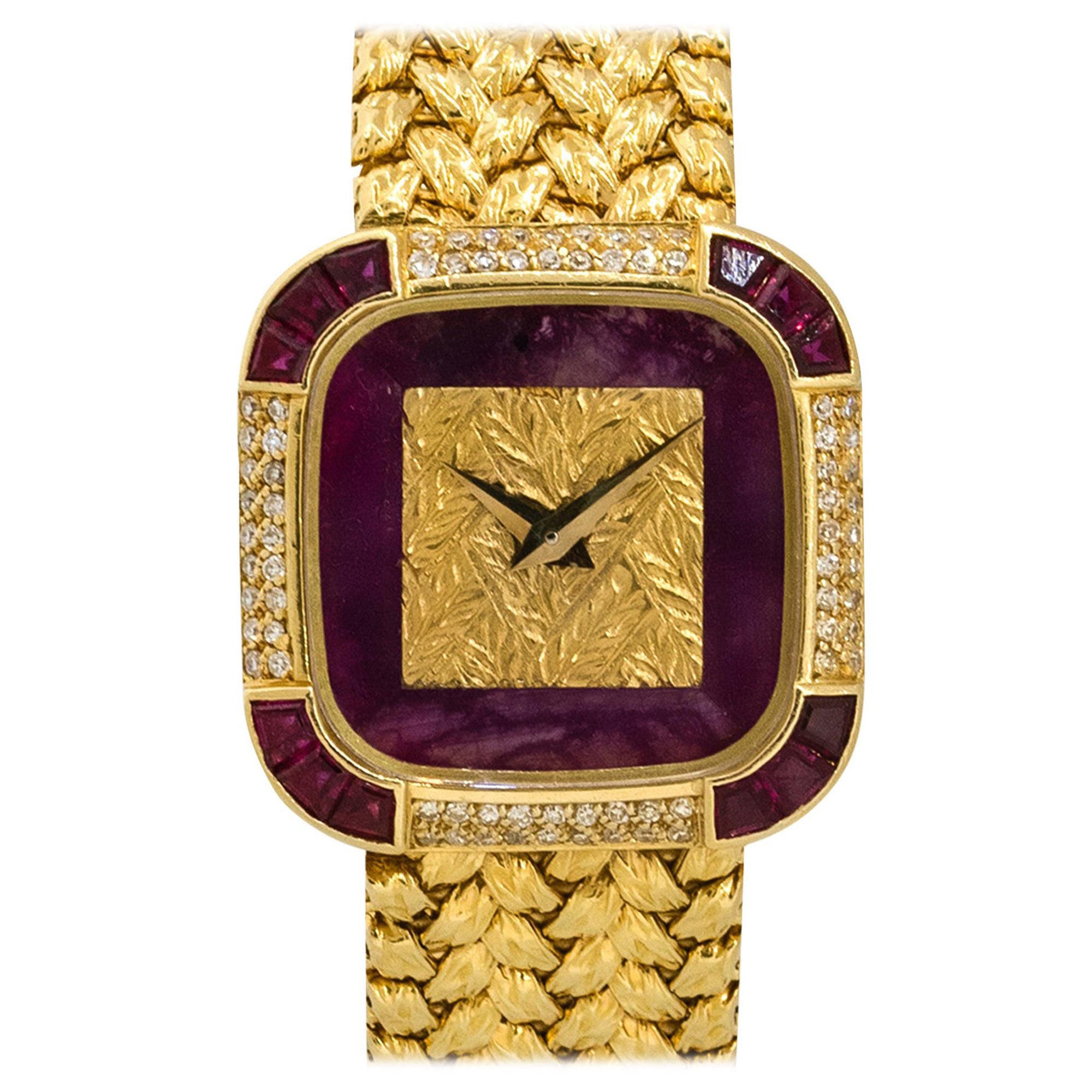 Piaget 4925D2 18k Yellow Gold Diamond & Ruby Ladies Watch For Sale