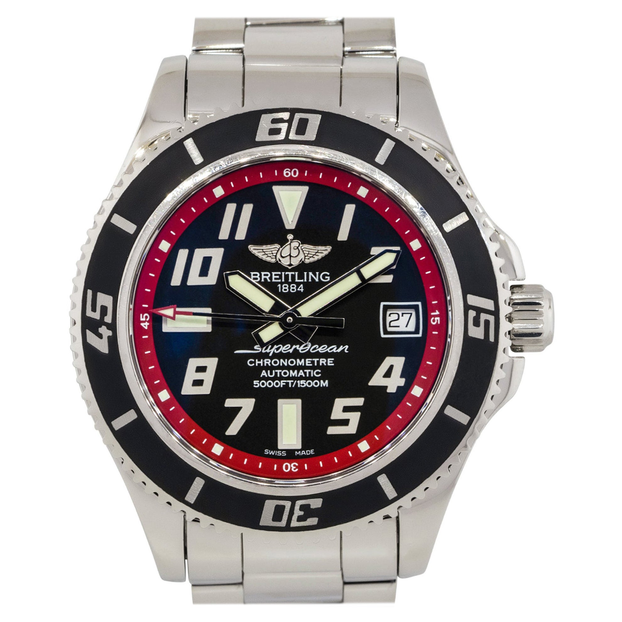 Breitling A17384 Superocean Edelstahl-Uhr mit schwarzem Zifferblatt