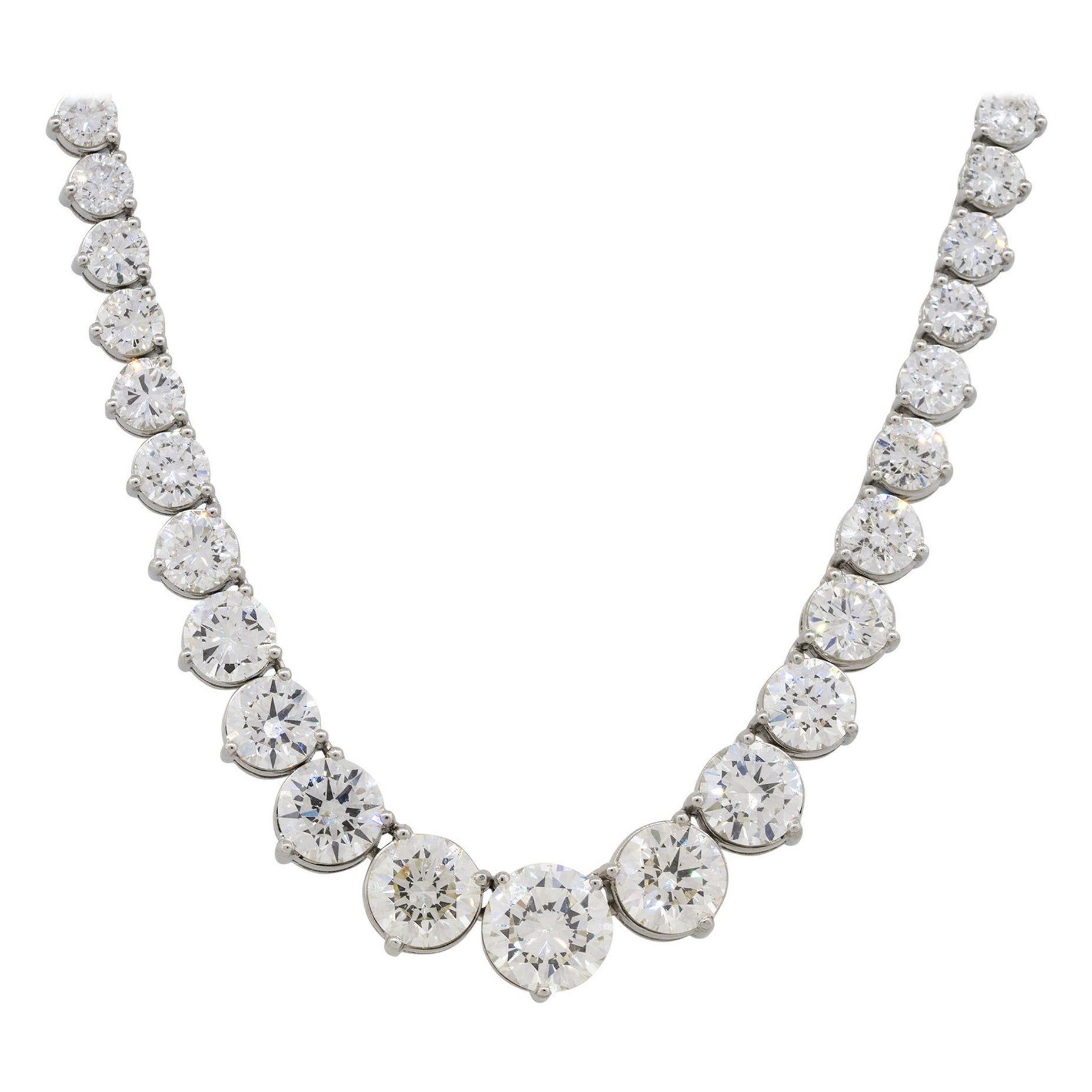 Collier tennis en platine avec diamants ronds gradués de 33,09 carats en vente