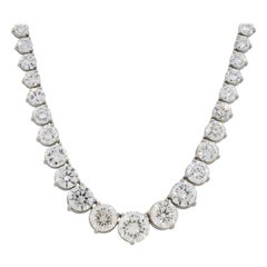 Collier tennis en platine avec diamants ronds gradués de 33,09 carats