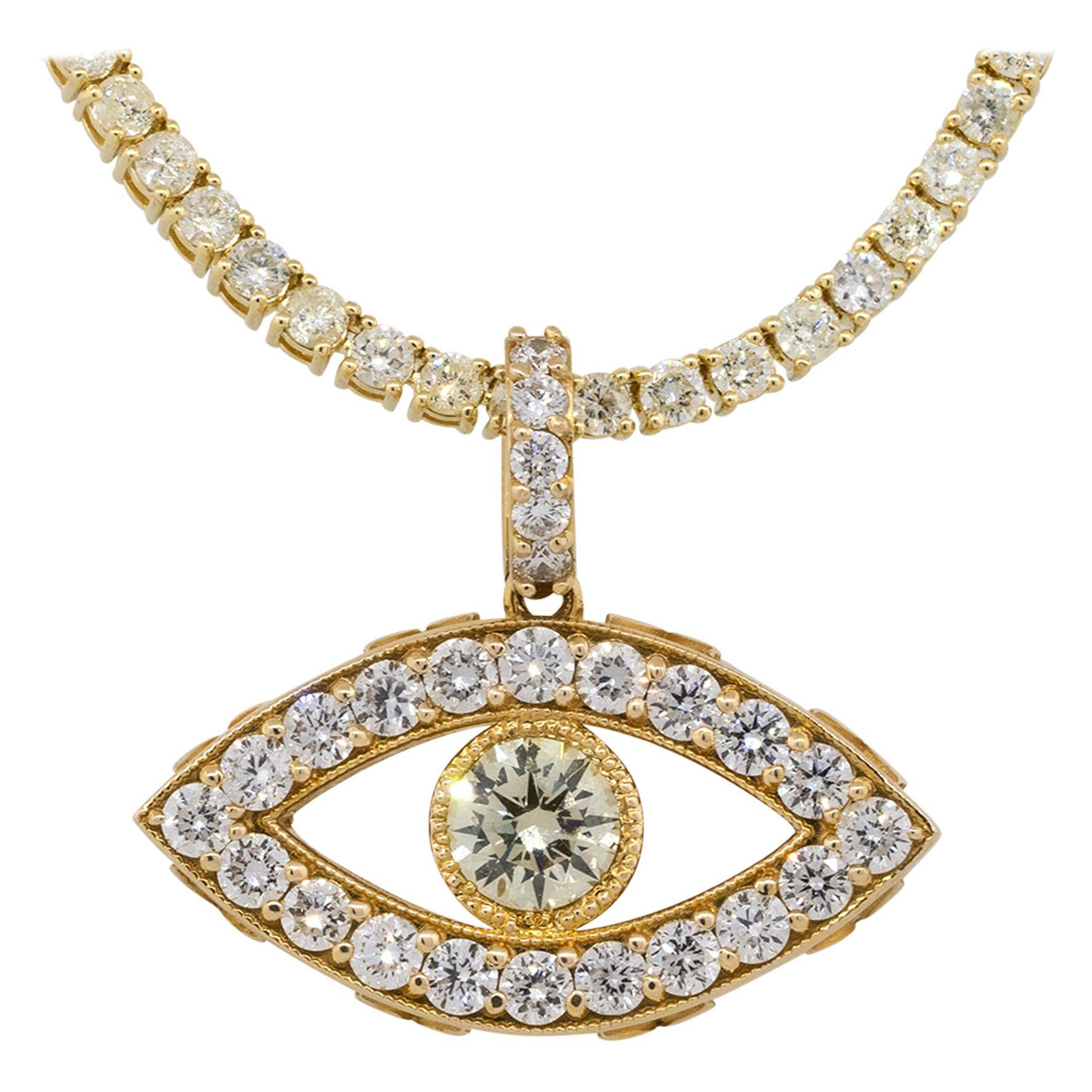 14k Yellow Gold 2.67ctw Diamond Pave Evil Eye Pendant