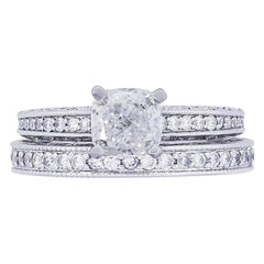 GIA Certified Cushion Cut Diamond Ring and Band Set